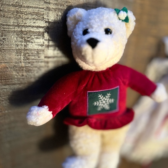 Vintage Christmas Teddy Bears Victorian Angel Bear and Hallmark Holly Bear - Picture 2 of 7